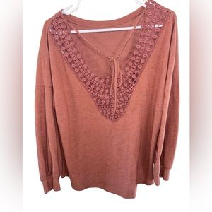 Lovely Melody Flowy so soft Tuscan orange long sleeve shirt size large